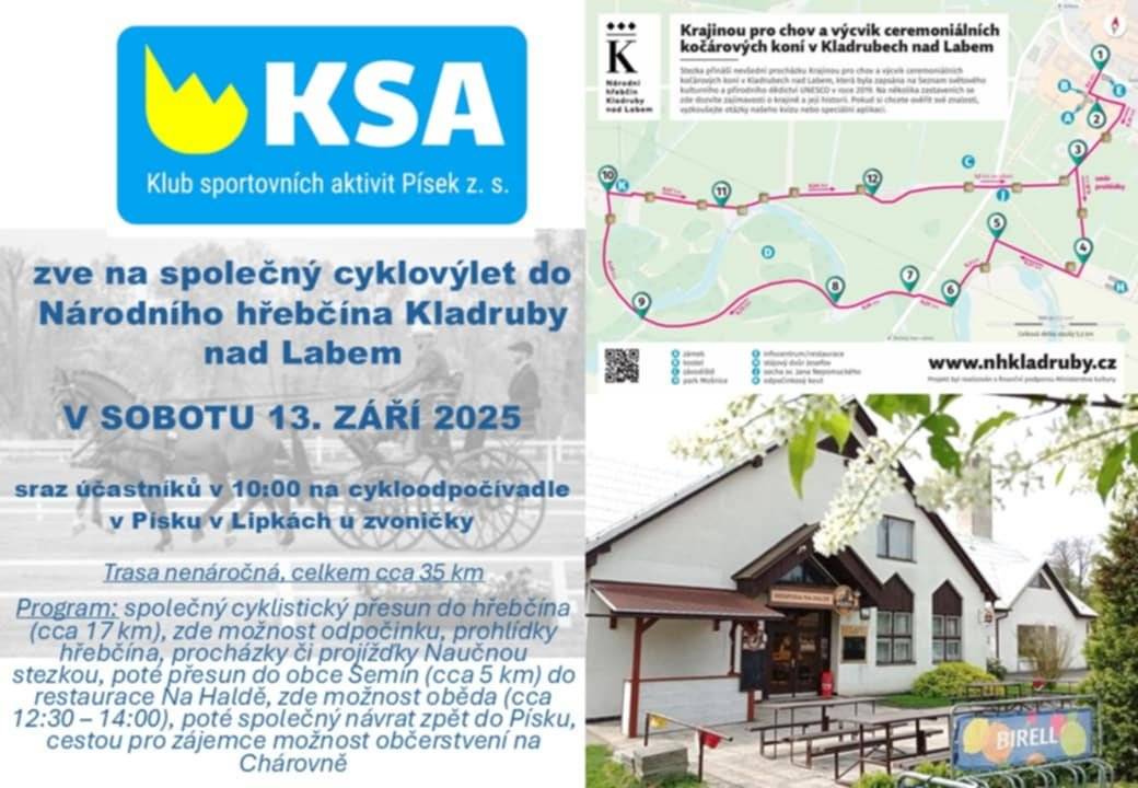 V sobotu 13.9. se uskuteční výlet do Kladrub nad Labem. Více info ciz. přiložený obrázek