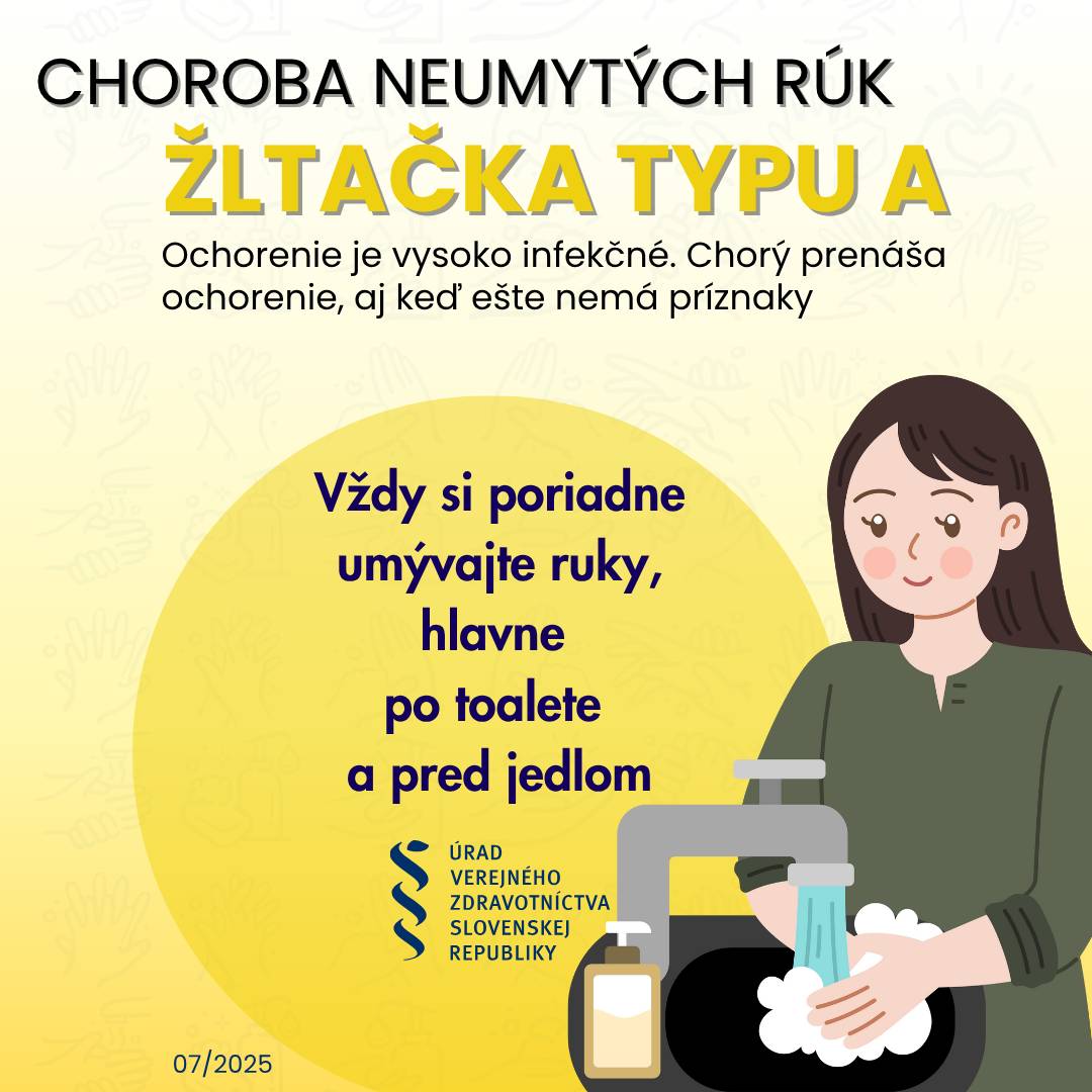 Dovoľujeme si Vás informovať, že v susednom okrese (okres Michalovce) bol v uplynulých dňoch zaznamenaný zvýšený výskyt ochorenia vírusovej hepatitídy typu A (ďalej len „VHA“). Z tohto dôvodu Vám v prílohe listu zasielame najnovšie informačné letáky o ochorení, ktoré môžu slúžiť ako preventívna pomôcka. Radi by sme však zdôraznili, že ide iba o preventívne opatrenie a v súčasnosti v okrese Vranov nad Topľou neevidujeme aktívny prípad ochorenia na VHA. Regionálny úrad verejného zdravotníctva so sídlom vo Vranove nad Topľou