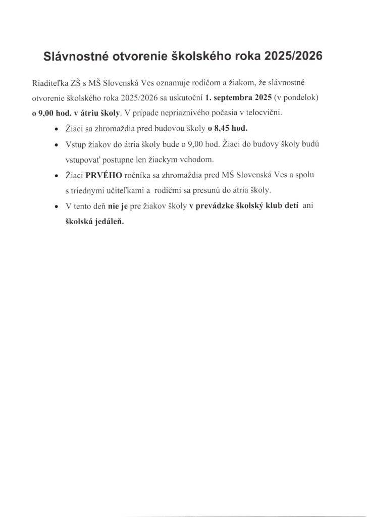 otvorenie školského roka