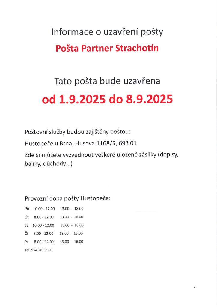 Informace o uzavření pošty