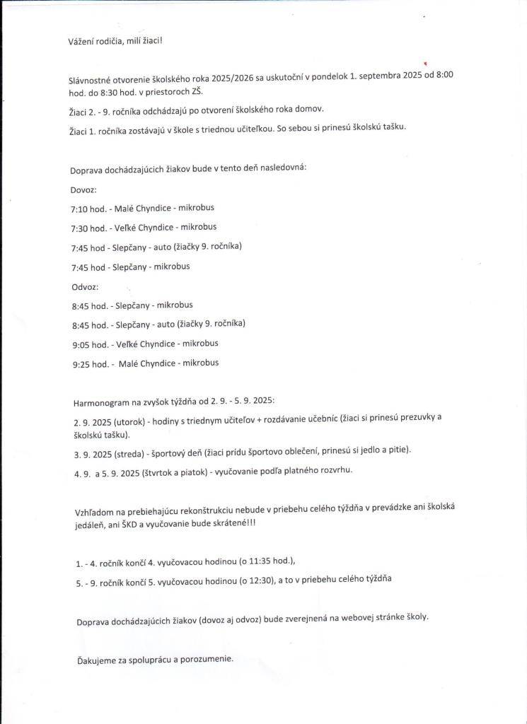 Oznam riaditeľa školy Nová Ves nad Žitavou