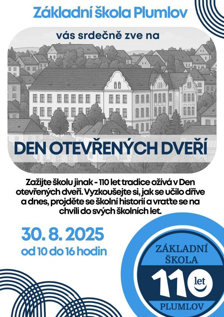 Základní škola Plumlov zve na Den otevřených dveří, kde si můžete vyzkoušet, jak se učilo dříve a dnes. Přijďte 30. srpna 2025 od 10 do 16 hodin a prožijte unikátní školní zážitek.