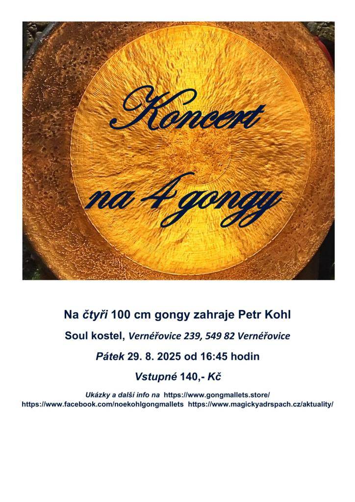 Srdečně vás zveme na koncert do kostela ve Vernéřovicích, kde na čtyři 100 cm gongy zahraje Petr Kohl.