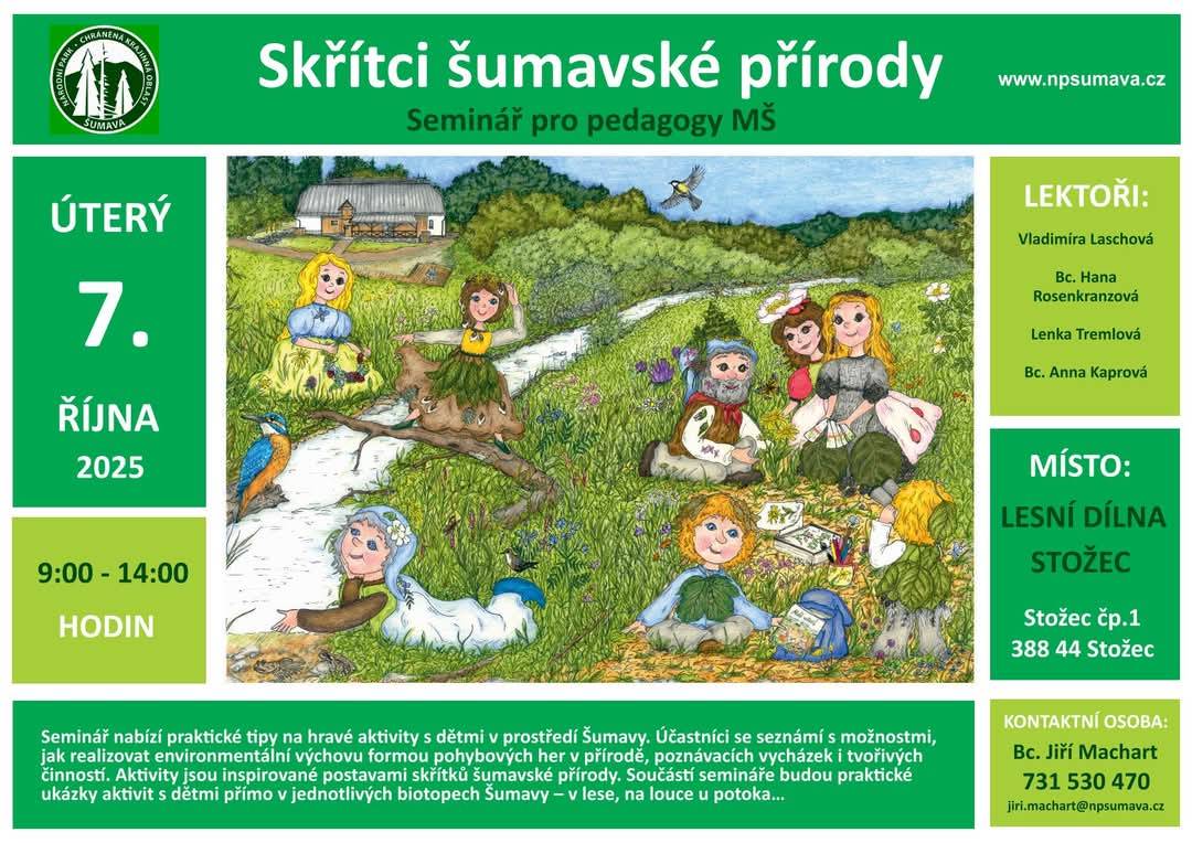 Místo konání semináře: Lesní dílna u Střediska environmentální výchovy Stožec.    Termín: úterý 7. 10. 2025