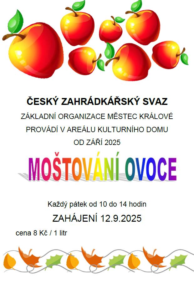 areál kulturního domu, každý pátek od 10 do 14 hodin  zahájení 12.9.2025