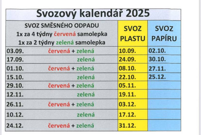 Svozový Kalendář do konce roku - směs, plast, papír