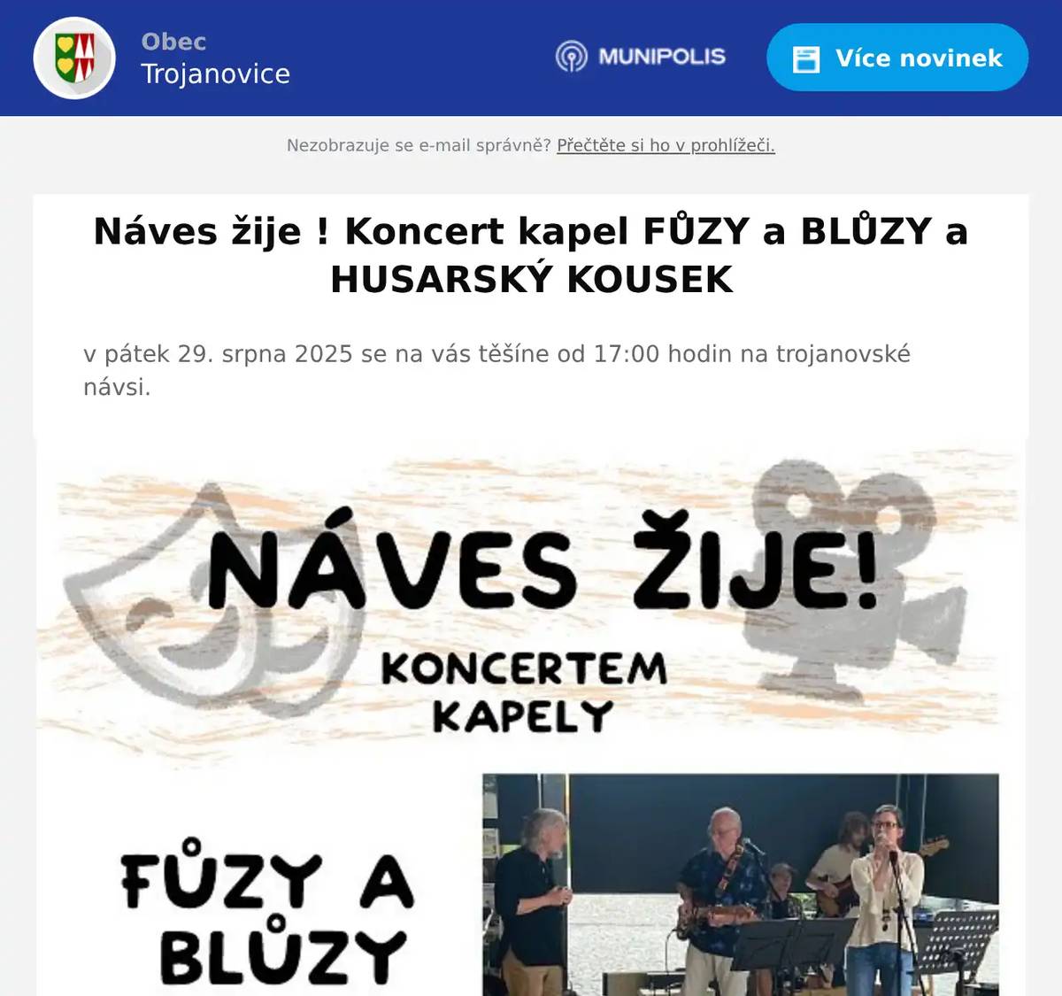 v pátek 29. srpna 2025 se na vás těšíne od 17:00 hodin na trojanovské návsi.