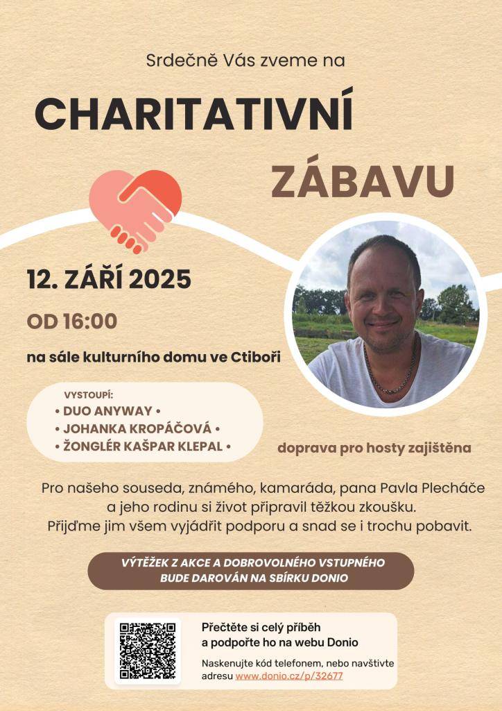 Akce na podporu léčby vážné nemoci našeho rodáka a dlouholetého občana Pavla Plecháče.