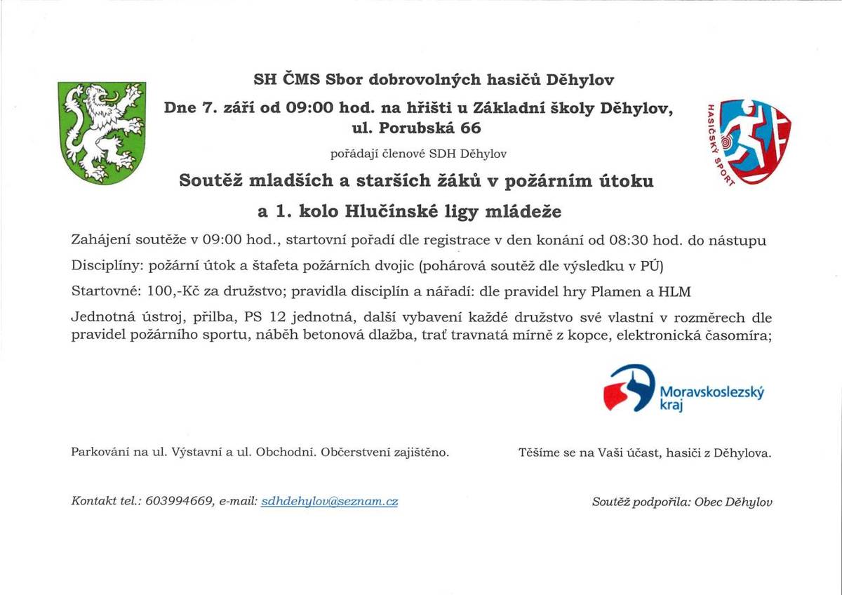 Soutěž mladších a starších žáků v požárním útoku a 1. kolo Hlučínské ligy mládeže.