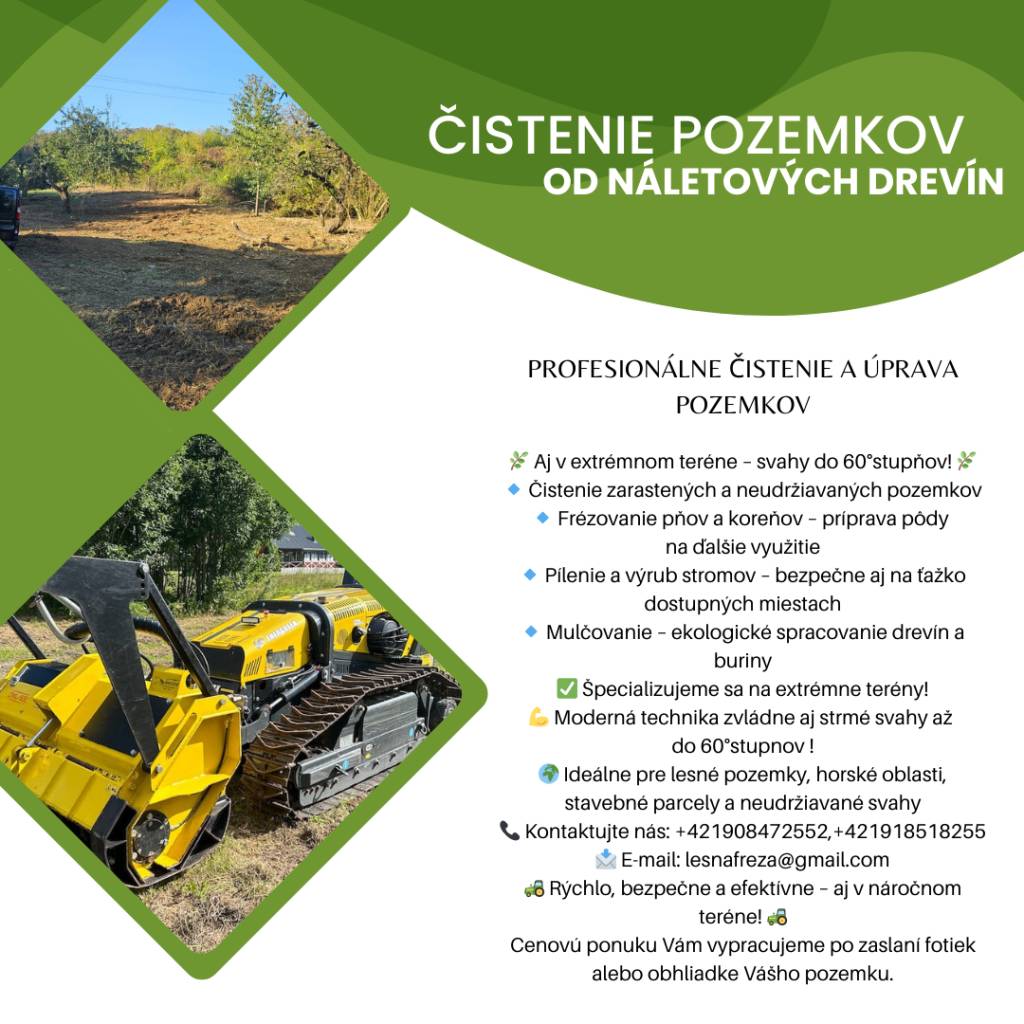 Ponúkame vám čistenie pozemkov od náletových drevín s profesionálnym strojom.
