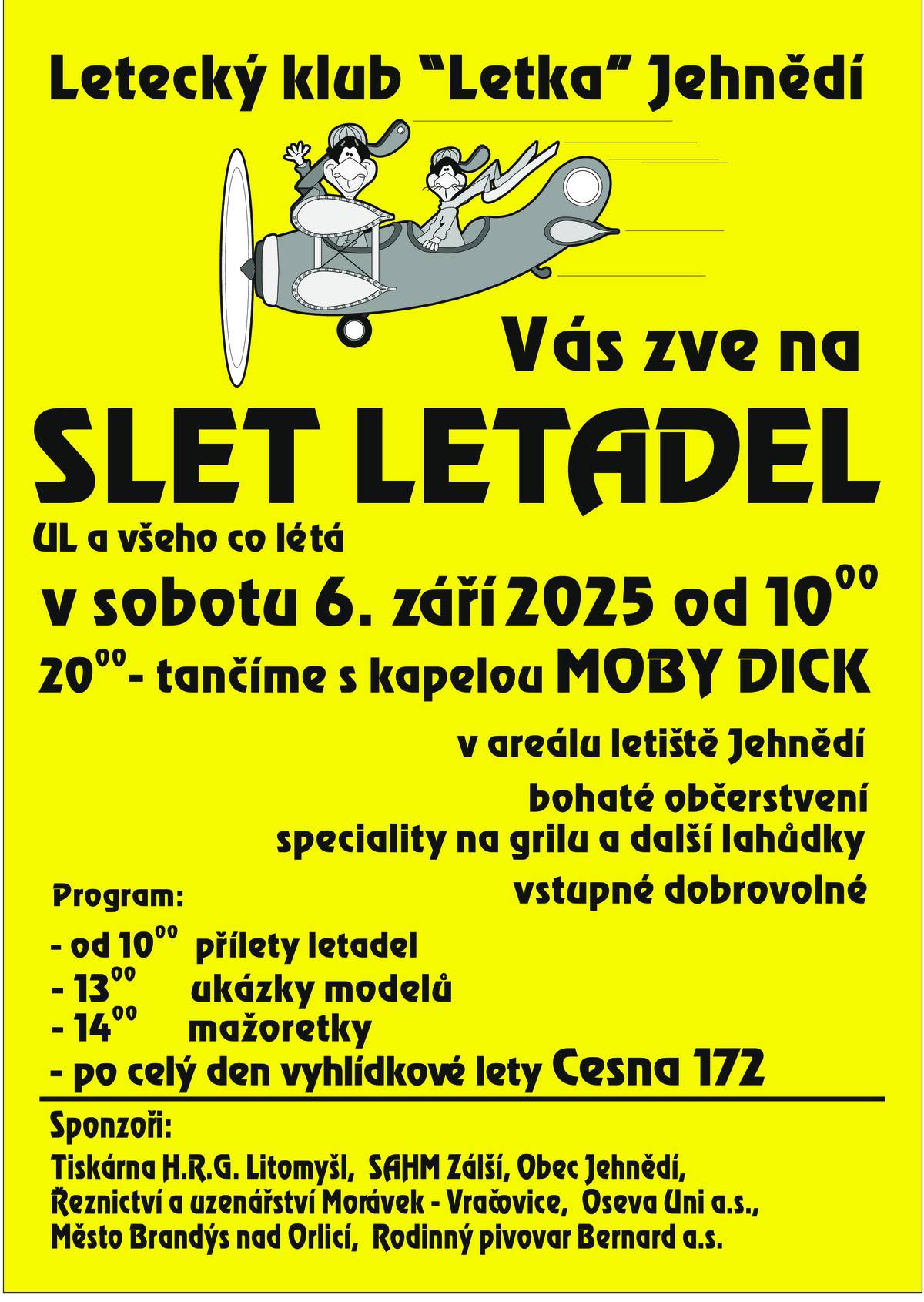 Letecký klub Letka Jehnědí Vás zve 6.9. na letiště v Jehnědí