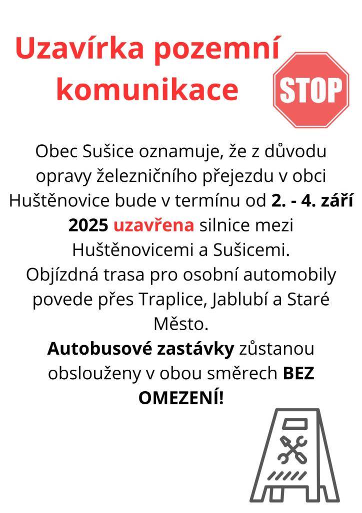 Uzavírka pozemní komunikace v termínu 2. - 4. září.