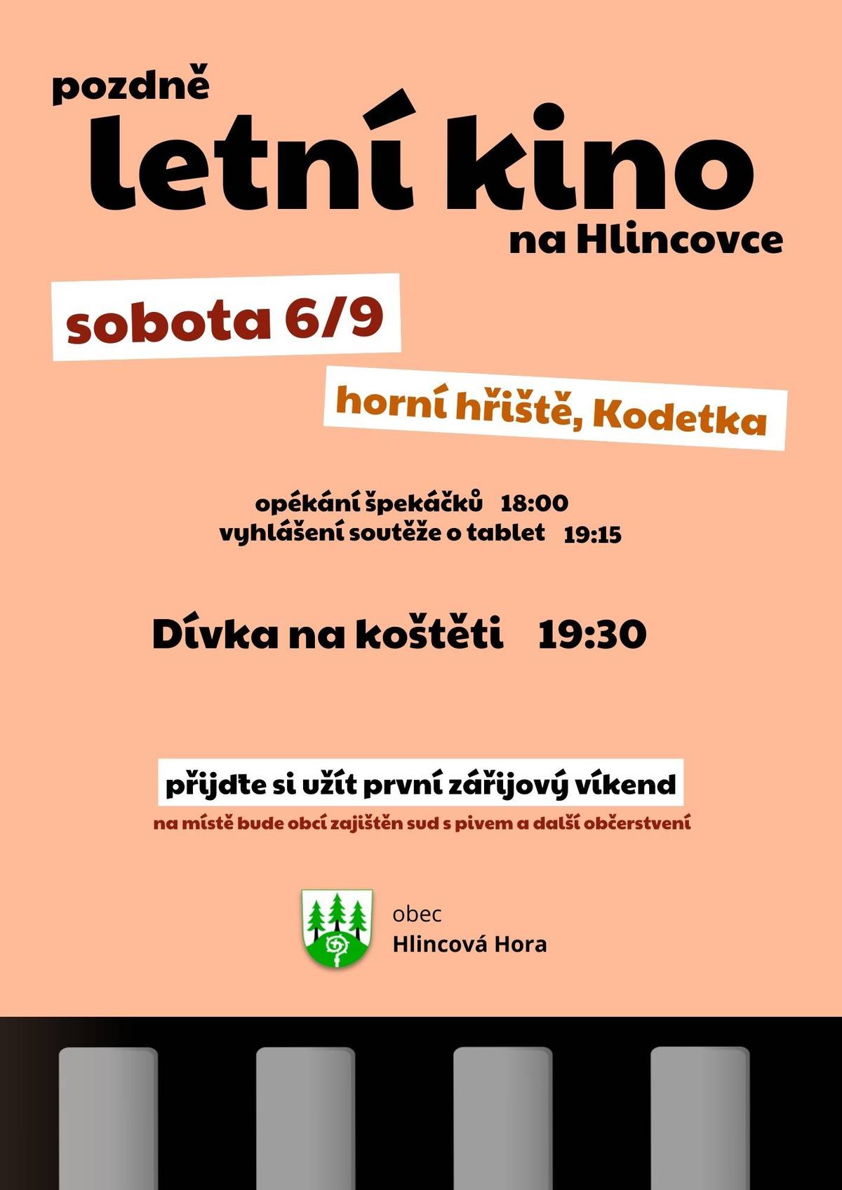 Letní kino - sobota 6.9.2025 - horní hřiště. S doprovodným programem od 18:00, film "Dívka na koštěti" od 19:30
