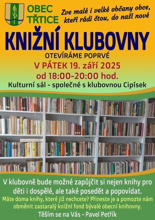 ≈ 19. 9. 2025 - pátek  ≈ 18:00 - 20:00 - kulturní sál - klubovna Cipísek
