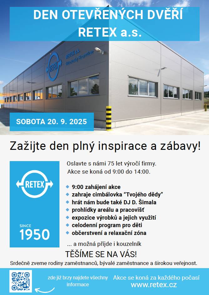 Pozvánka na den otevřených dveří do firmy RETEX