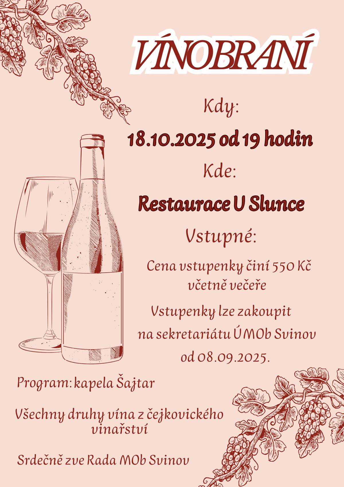 Přijďte ochutnat vína z Čejkovic