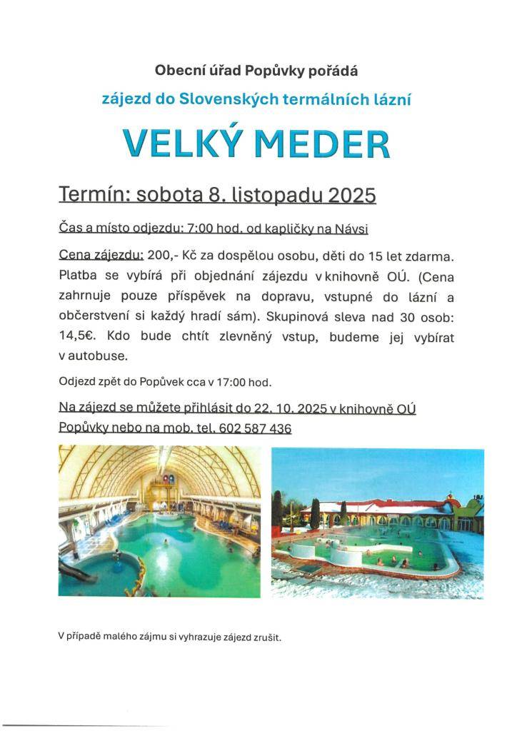 Zájezd do Slovenských termálních lázní Velký Meder