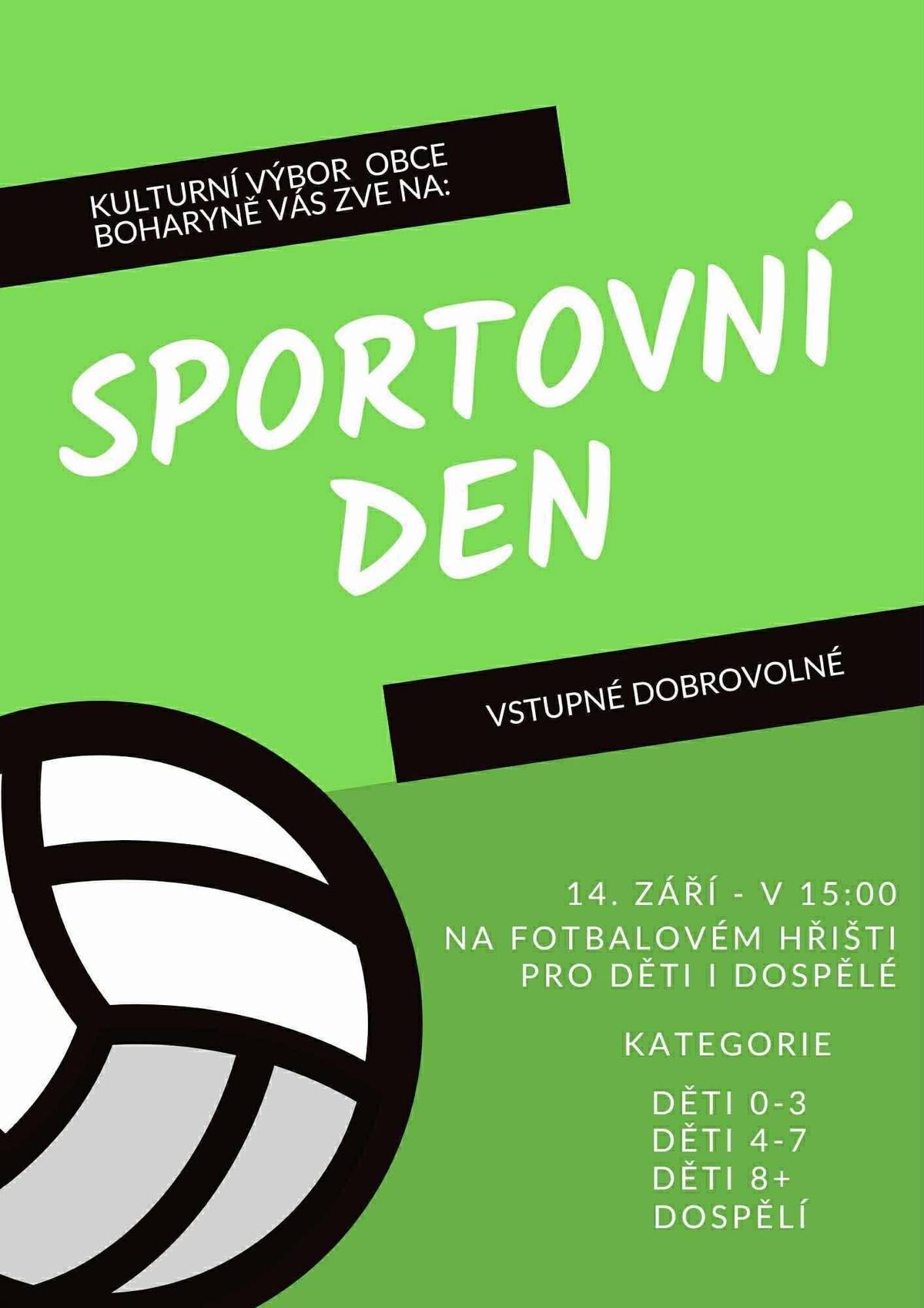 Sportovní den pro děti i dospělé, 14.9. od 15 hodin.