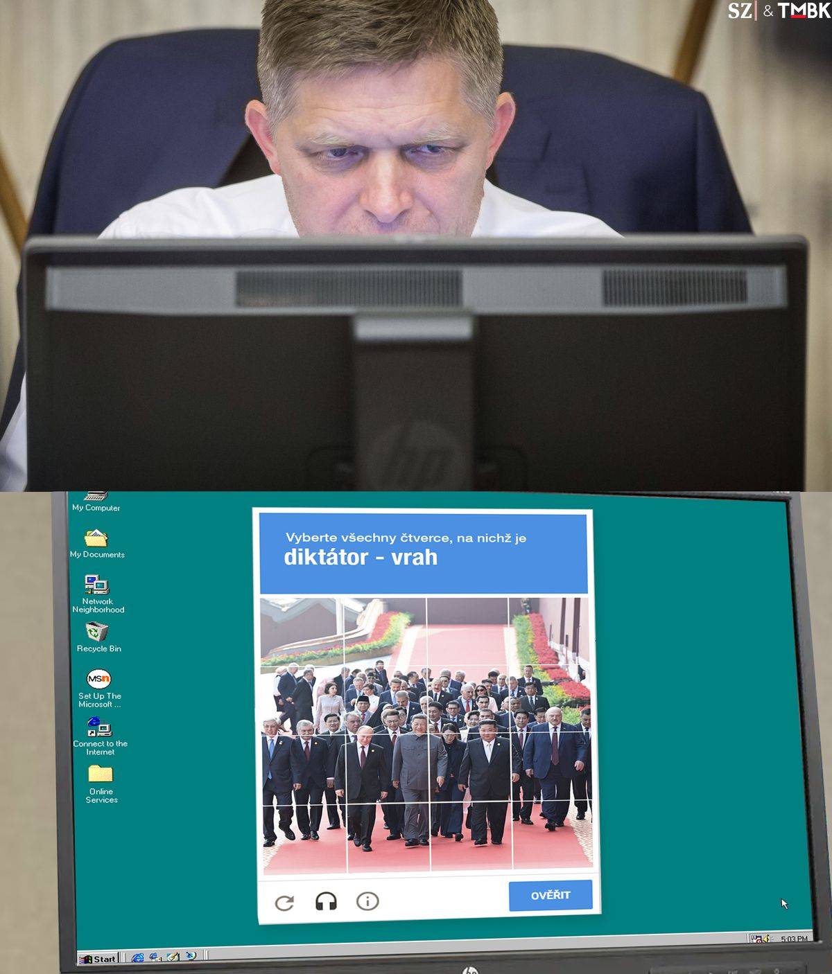 Svět obletěl společný snímek z vojenské přehlídky v Pekingu. Demokratického politika aby člověk pohledal. Koláž TMBK pro Seznam Zprávy.