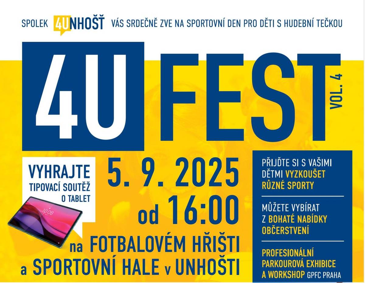 Pátek 5. září od 16 hodin  na fotbalovém hřišti a sportovní hale v Unhošti