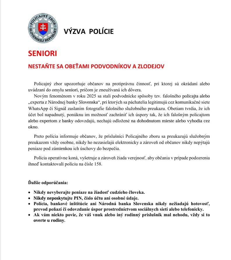 Seniori - výzva polície