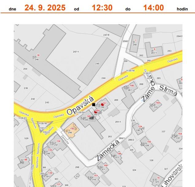 Plánovaná odstávka zahrnuje tuto lokalitu:  Velké Heraltice   Opavská: č. p. 157, 209