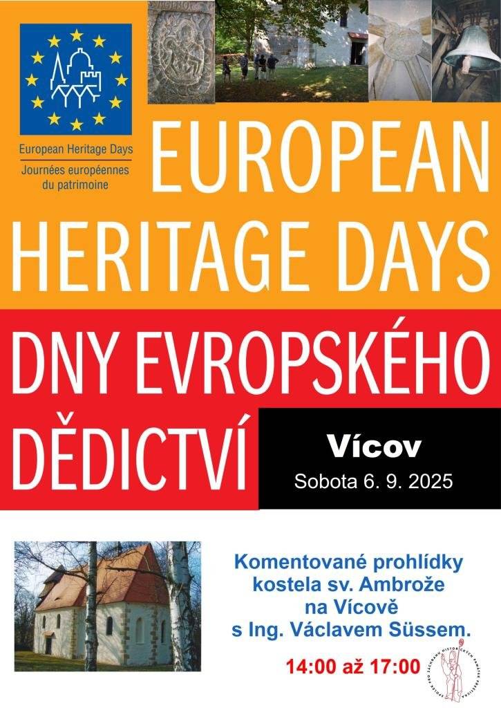 Přijměte pozvání na DNY EVROPSKÉHO DĚDICTVÍ, během kterých se uskuteční tři jedinečné komentované prohlídky historických památek v Přešticích a okolí. Akce jsou bez vstupného a vhodné pro všechny zájemce.   so 6. září 2025 od 14:00 / kostel sv. Ambože na Vícově /průvodce Ing. Václav Süss so 13. září 2025 od 14:00 / procházka po kulturních památkách Přeštic; začátek trasy u Hlávkovy hrobky na hřbitově / průvodce Mgr. Jiří Sankot  ne 14. září 2025 od 15:00 / kostel Nanebevzetí Panny Marie v Přešticích - výjimečná prohlídka k 250. výročí otevření kostela / průvodce prof. Jan Royt   Další informace ZDE