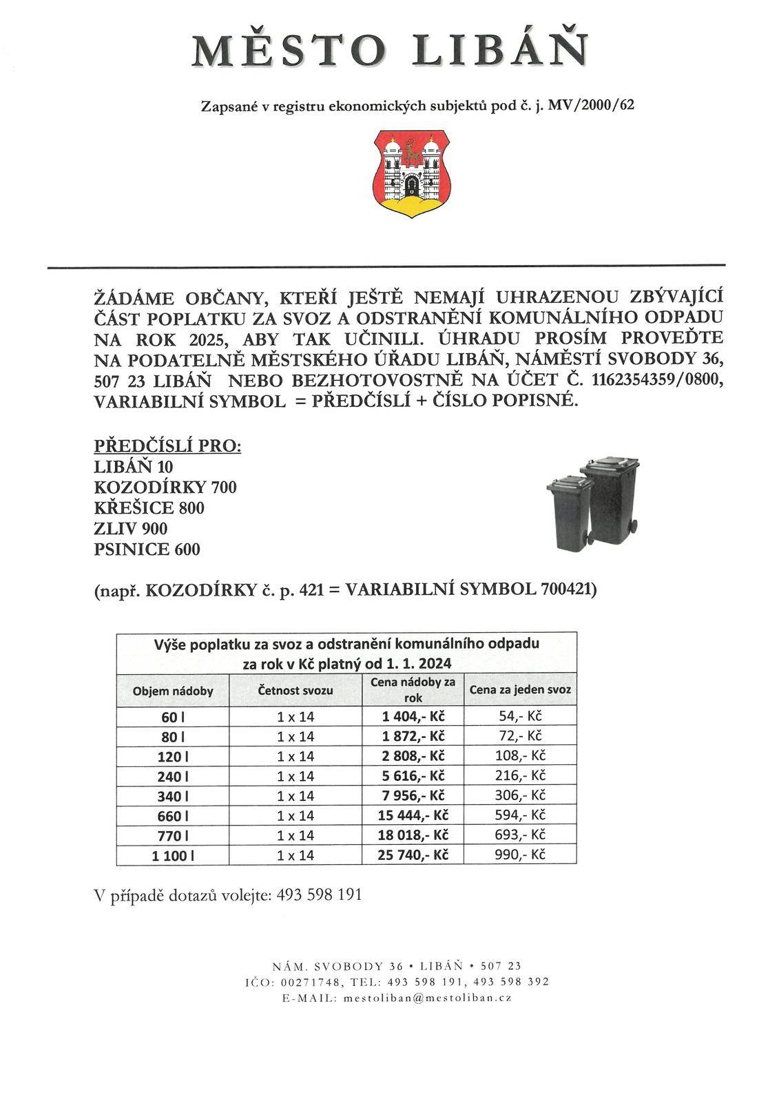 POPLATEK ZA SVOZ A ODSTRANĚNÍ KOMUNÁLNÍHO ODPADU 2025