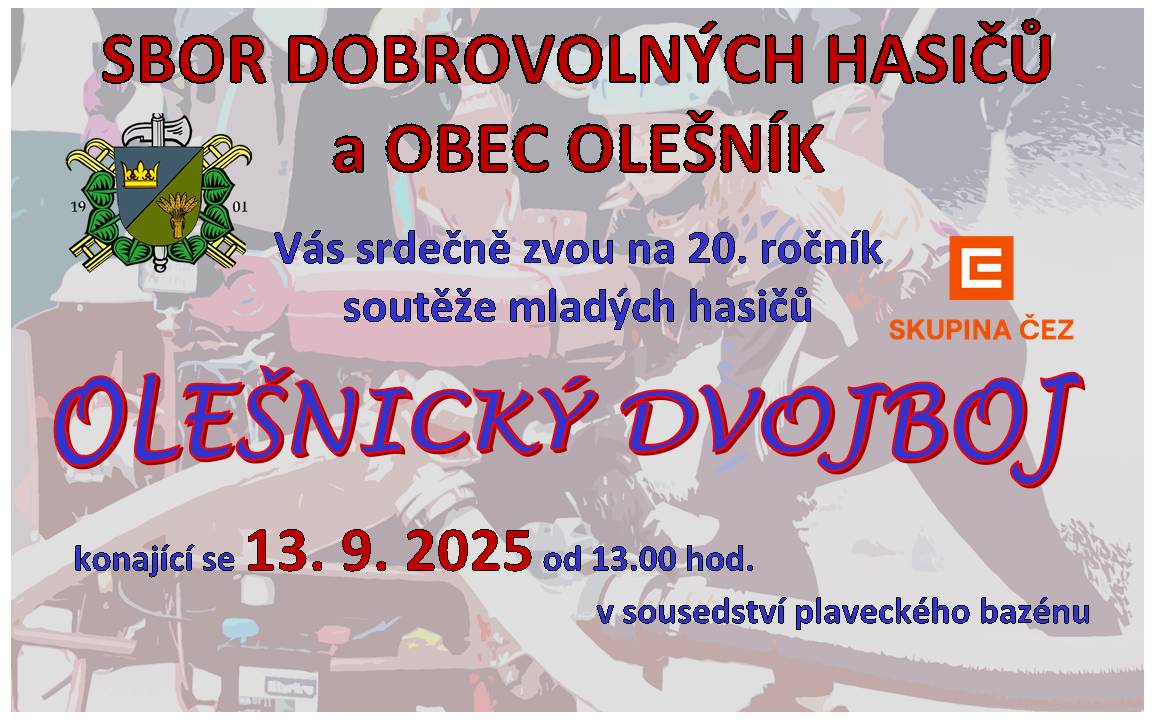 SDH Olešník Vás sdečně zve na 20. ročník soutěže mladých hasičů!