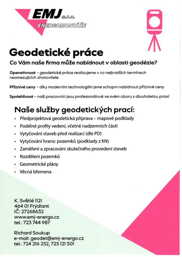 Firma EMJ s. r. o. nově nabízí geodetické práce.