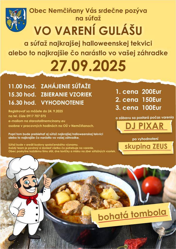 Súťaž vo varení gulášu a súťaž najkrajšej halloweenskej tekvici alebo, to najkrajšie čo narástlo vo vašej záhradke