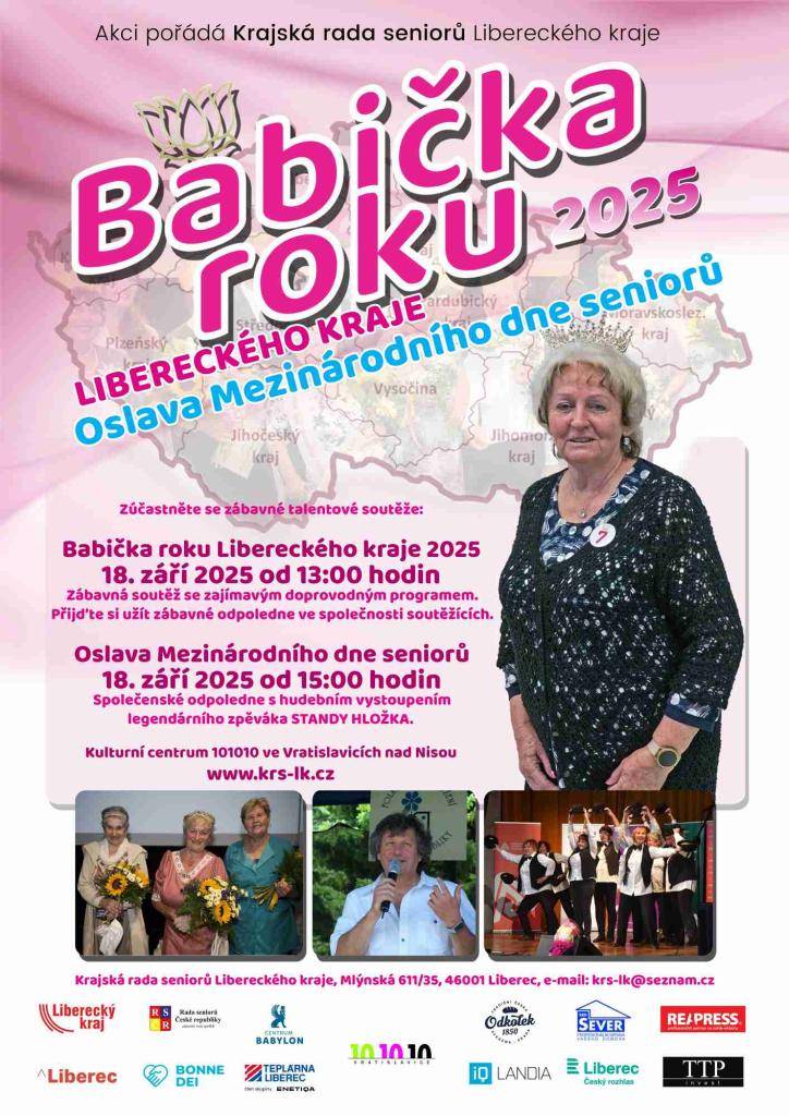 Sedmý ročník krajského kola soutěže Babička Libereckého kraje a Oslava Mezinárodního dne seniorů se uskuteční 18. září 2025 od 13:00 hodin v sále Kulturního centra VRATISLAVICE 101010 ve Vratislavicích nad Nisou.