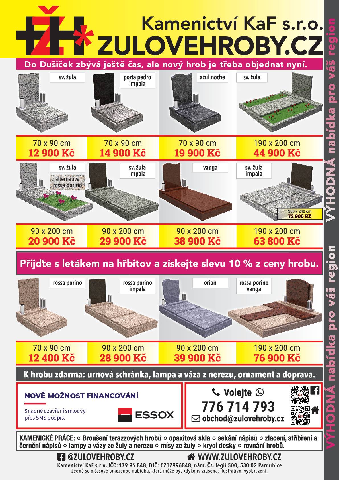 Informujeme občany o možnosti využití nabídky kamenické firmy na renovace hrobů a kamenické práce v pátek 5. a 12. 9. ve 12:30 - 12:50 na hřbitově v Kocléřově.