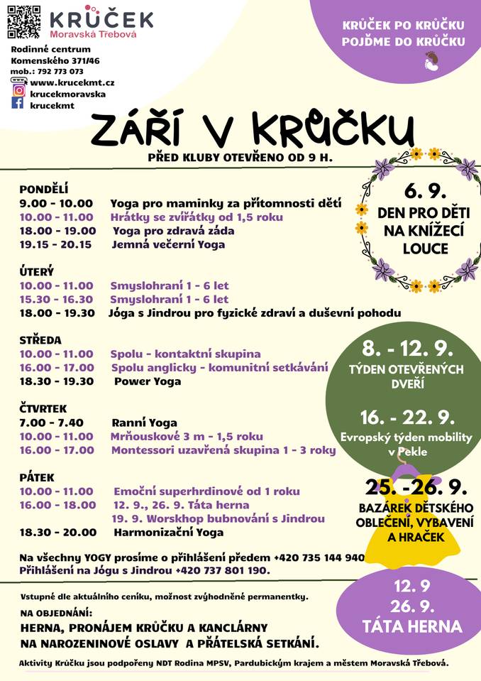 Zářijové akce v RC Krůček Moravská Třebová Více informací na plakátu: