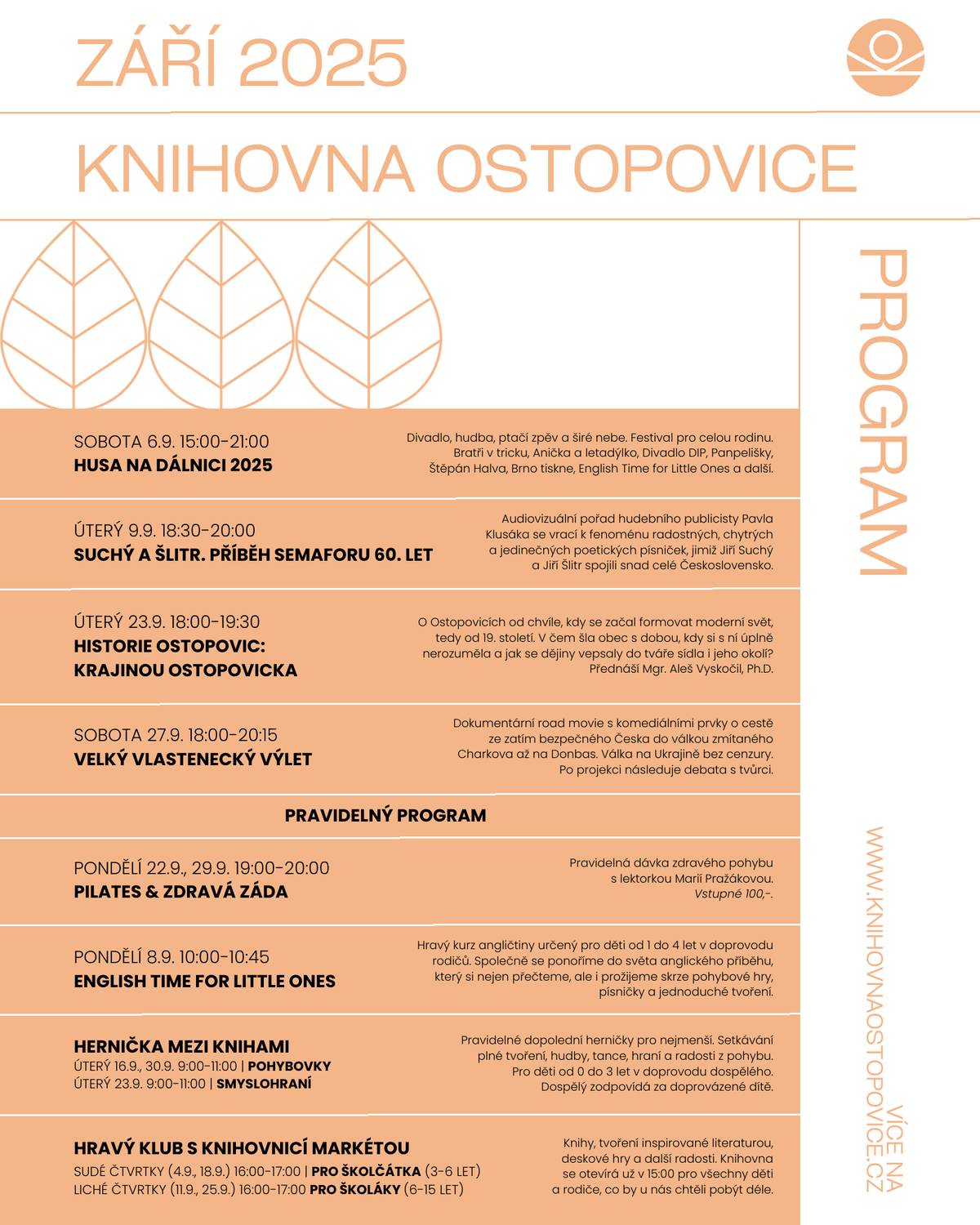 Zveme na zářijové kulturní a komunitní akce. Těšíme se na viděnou mezi knihami!