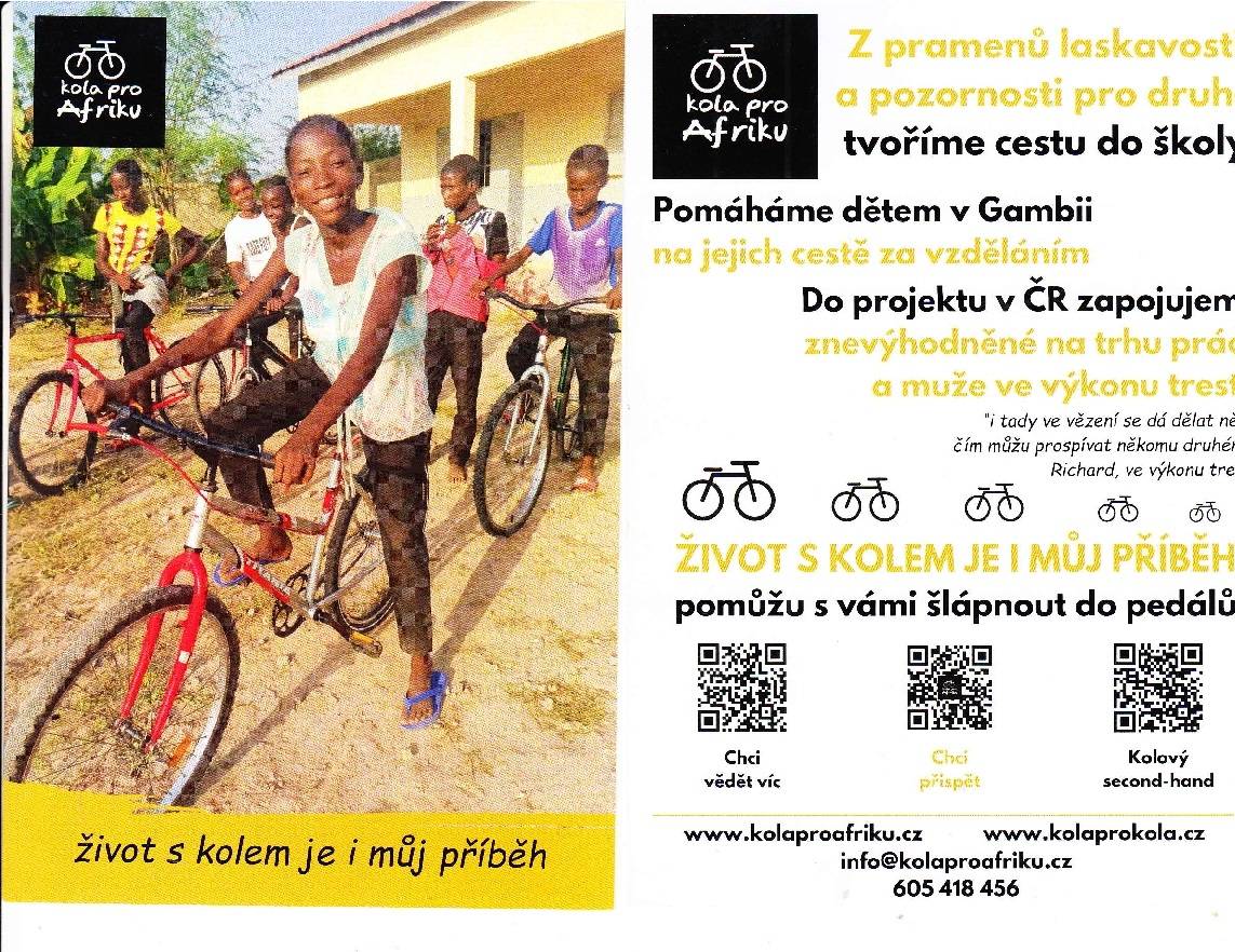Poďakovanie za účasť na zbierke bicyklov pre Afriku.
