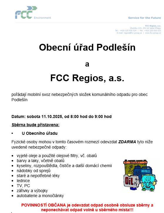 Svoz nebezpečných složek komunálního odpadu