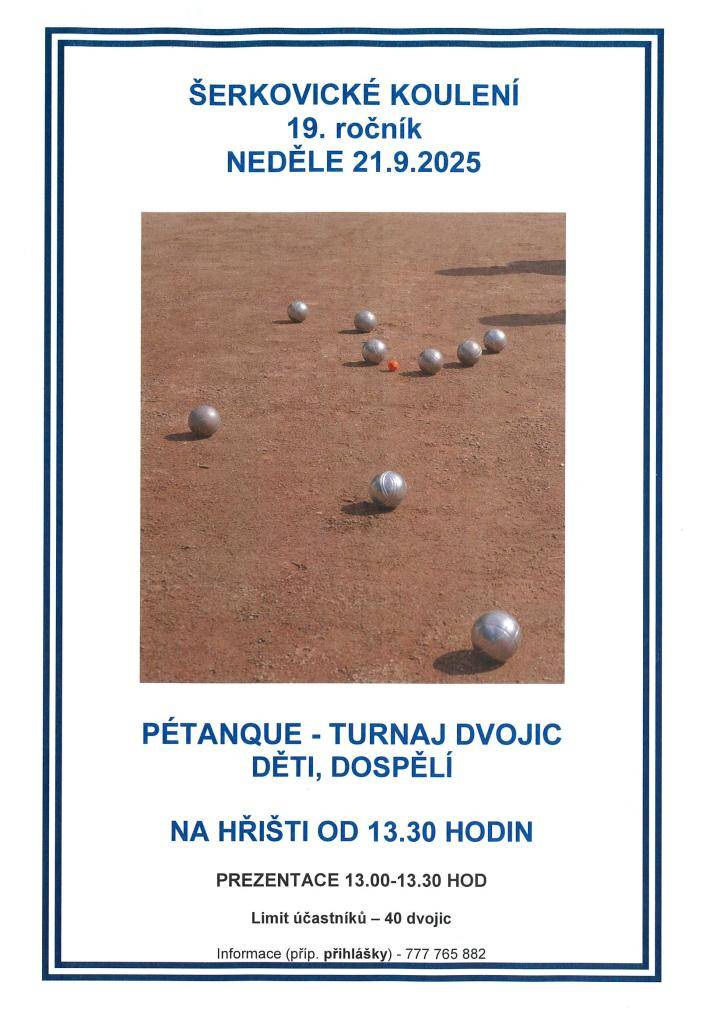Pétanque - turnaj dvojic - děti, dospělí  Neděle 21.9.2025