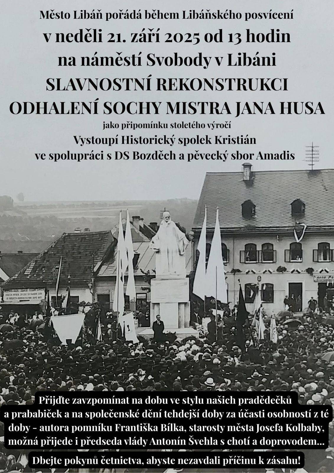 SLAVNOSTNÍ REKONSTRUKCE ODHALENÍ SOCHY MISTRA JANA HUSA V LIBÁNI