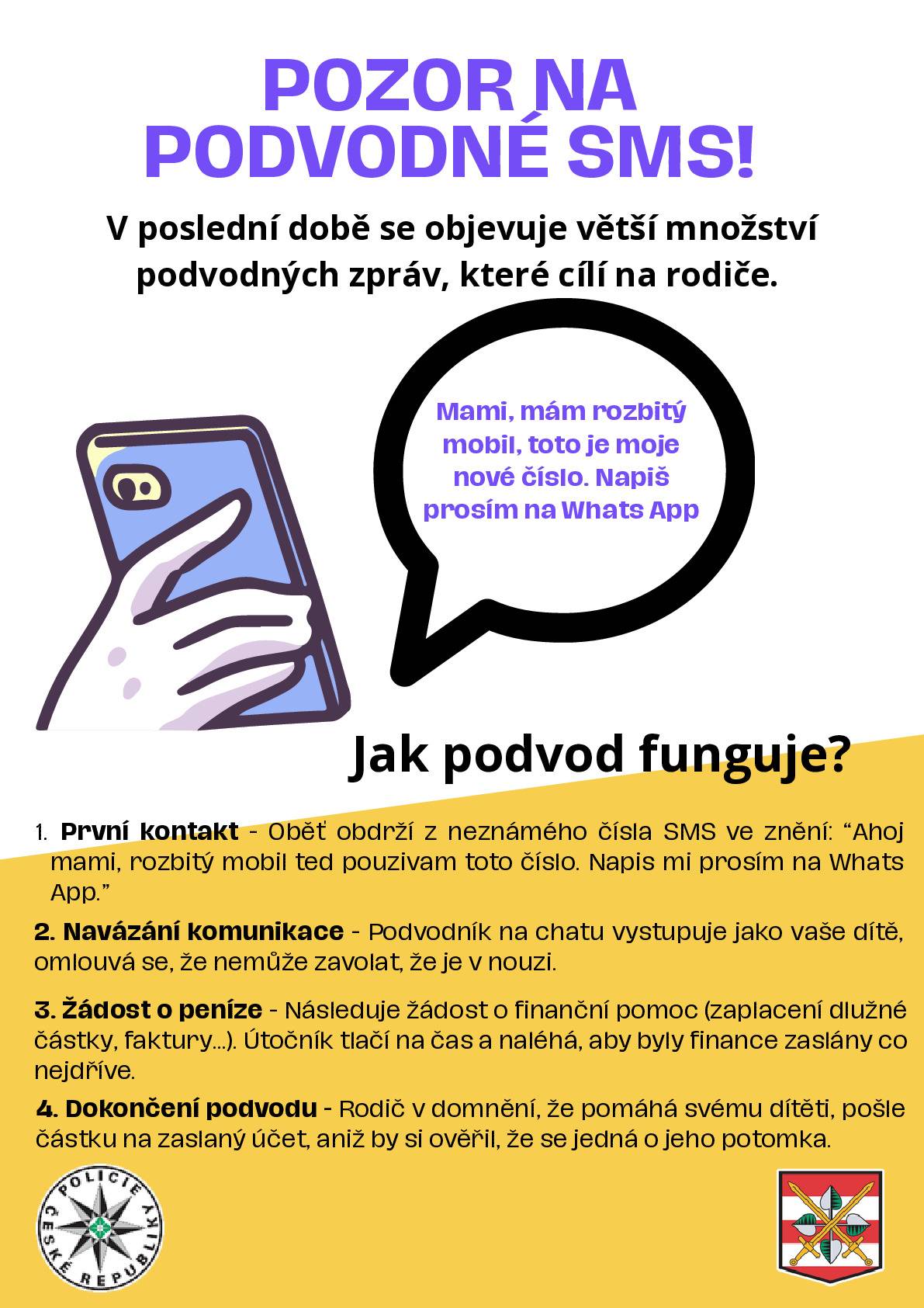Krajské ředitelství policie Jihomoravského kraje upozorňuje na aktuální a častý typ podvodu, který cílí zejména na rodiče. V příloze naleznete preventivní letáček, který právě na tuto problematiku upozorňuje.