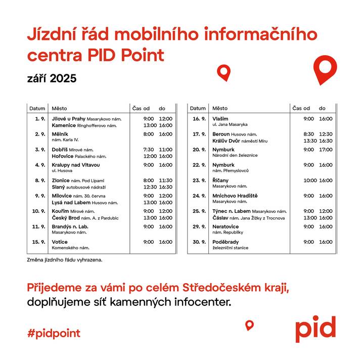 Mobilní informační centrum PID Point - Kralupy nad Vltavou, 4.9.2025    https://pid.cz/pidpoint/