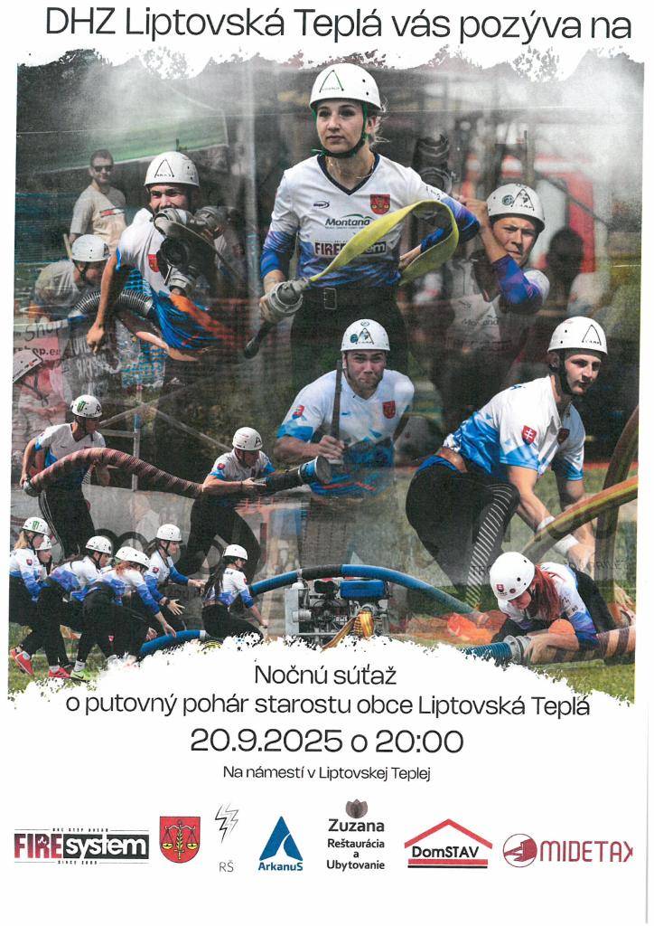 Pozývame Vás na Nočnú súťaž o putovný pohár starostu obce Liptovská Teplá   - 20.9.2025 o 20:00 hod.   - na námestí v Liptovskej Teplej