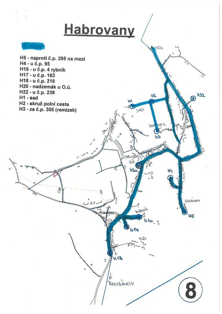 V pondělí 8.9.2025 v době 7:30 - 14 h. (viz plánek 1. den) a v úterý 9.9.2025 v době 7:30 - 14 h. (viz plánek 2. den) bude probíhat odkalování vodovodu.