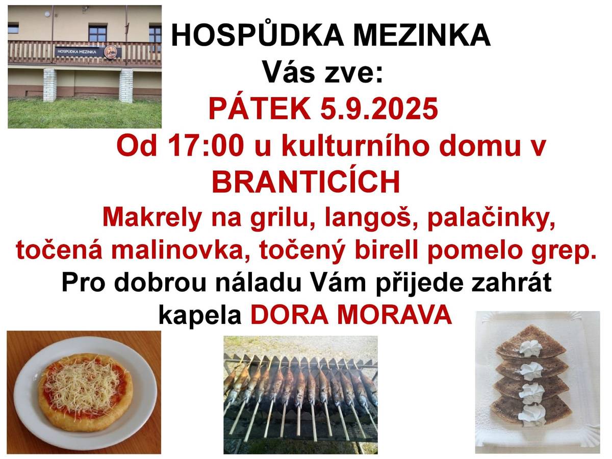 Čekají na vás 🐟 makrely na grilu, 🍴 langoše, palačinky, 🥤 malinovka, birell  a samozřejmě tradičně 🚲🍺 pivo z pivního kola. O dobrou náladu se postará kapela DORA MORAVA 🎶💃 👉 Těší se na vás Hospůdka Mezinka!