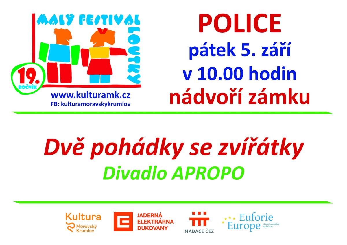 Zveme na Malý festival loutky na zámku ve dnech 5. 9. v 10:00 a 6. 9. v 15:00. OÚ Police