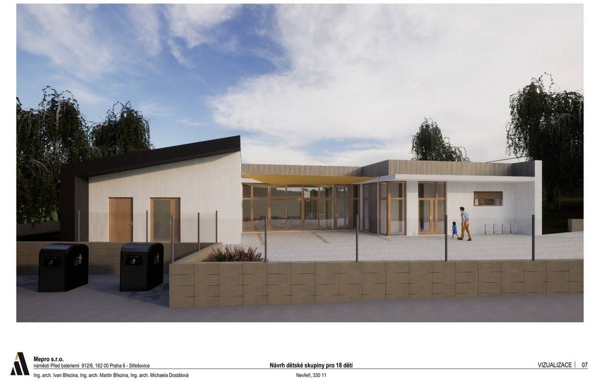 Na pozemku p. č. 1/1 naproti parkovišti byla zahájena stavba nové dětské skupiny (obdoba mateřské školky) pro 11–18 dětí. Součástí projektu je i kuchyně. 👉 Obec pozemek před několika lety zakoupila s cílem rozšířit nabídku služeb pro obyvatele – a nový objekt tento účel beze zbytku splňuje. Celá stavba je navíc ze 100 % financována dotací MPSV a zahrnuje i přeložku el. vedení a velkou část ceny pozemku. S projektem včetně vizualizace se mohli občané seznámit letos 16. dubna na veřejném projednání v Centru Caolinum. Tehdy byla realizace ještě nejistá, během léta ale projekt získal reálné obrysy. Autory návrhu jsou architekti Ing. arch. Martin Březina a Ing. arch. Michaela Dostálová ze společnosti MEPRO s.r.o. Zhotovitelem stavby v hodnotě 18,45 mil. Kč bez DPH je na základě výběrového řízení společnost NATUR HOUSE s.r.o. z Ronova nad Doubravou. 🏫 První děti v nové skupince přivítáme už v roce 2026. O postupu stavby a celého projektu vás budeme pravidelně informovat.