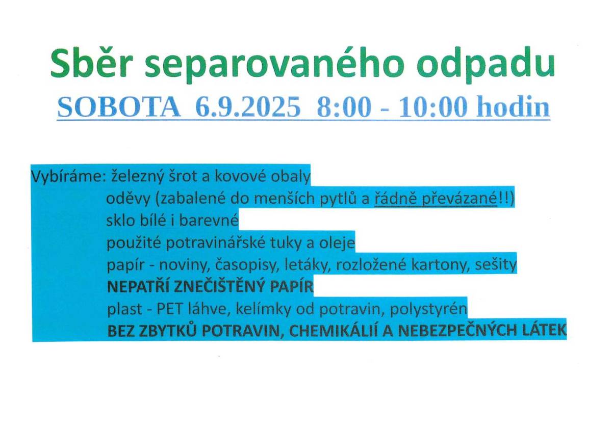 sobota 6.září 8:00 - 10:00 hodi