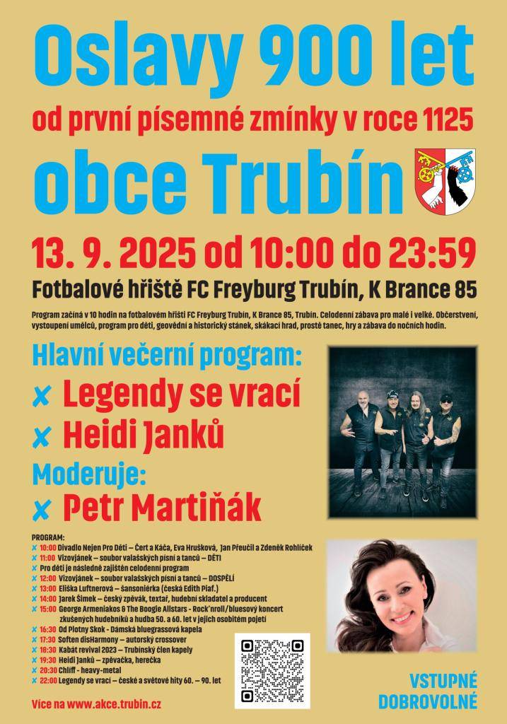 Oslavy 900 let od první písemné zmínky v roce 1125 obce Trubín- 13.9.2025 od 10:00