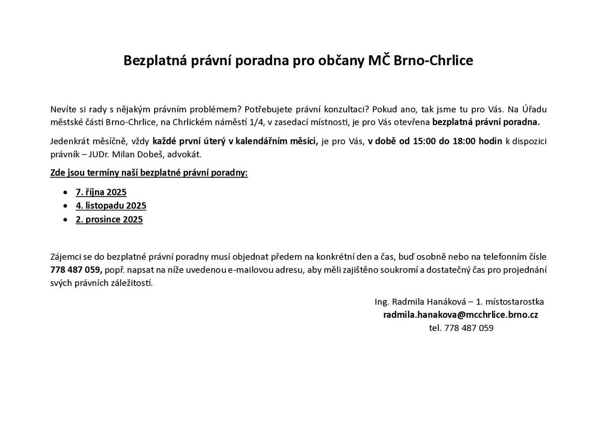 Po prázdninové pauze je tu opět pro Vás bezplatná právní poradna.
