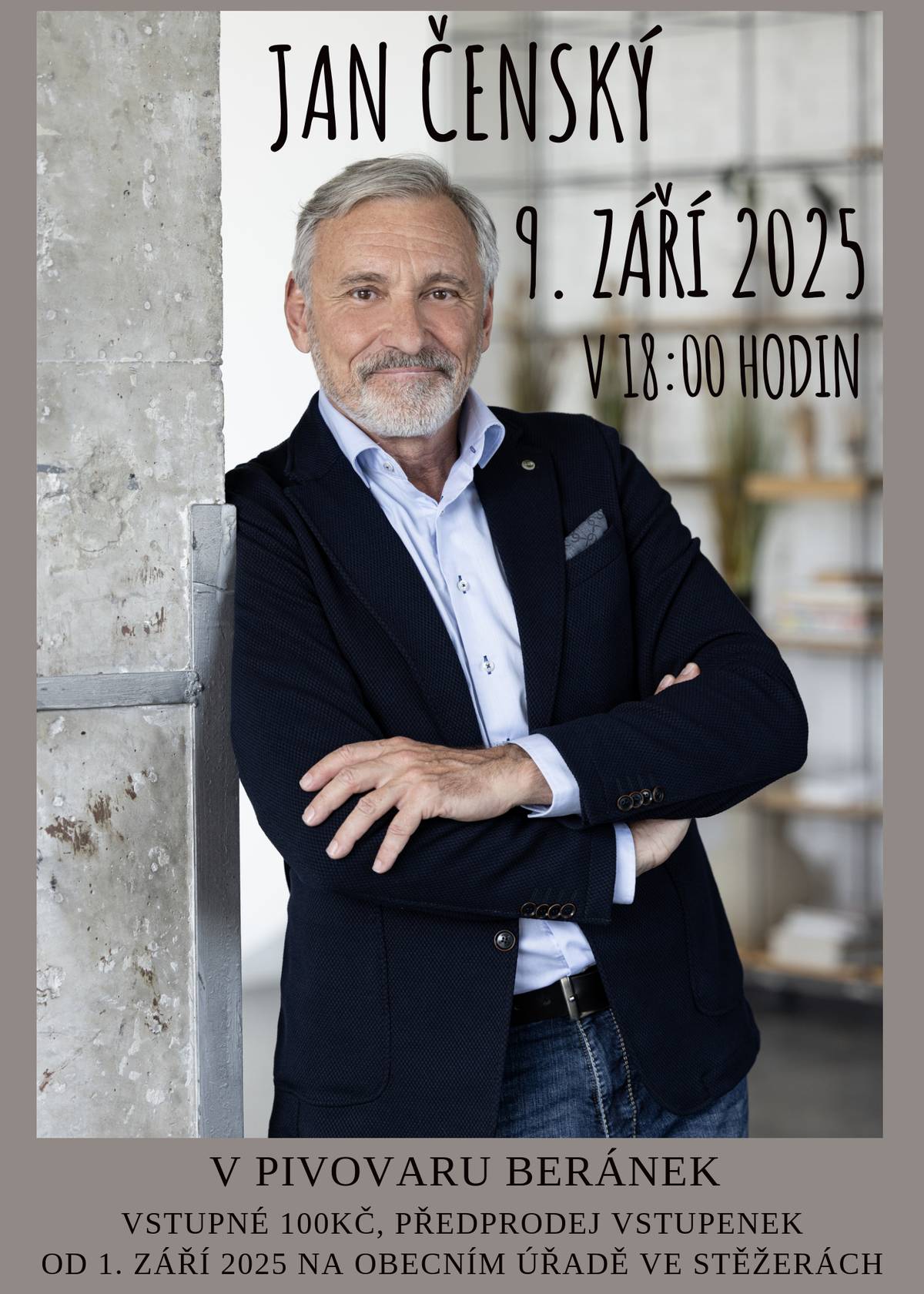 Dobrý den, připomínáme dnešní vystoupení herce Jana Čenského. Ještě máme pár volných vstupenek. V případě zájmu kontaktujte obecní úřad, tel. 733189185. S přáním pěkného dne Obec Stěžery